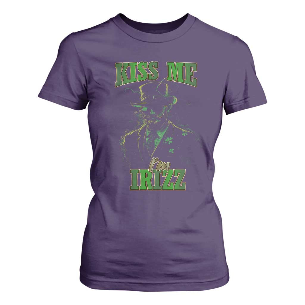 Funny St. Patrick's Day T Shirt For Women Kiss Me I'm iRizz Cool Leprechaun TS09 Purple Print Your Wear