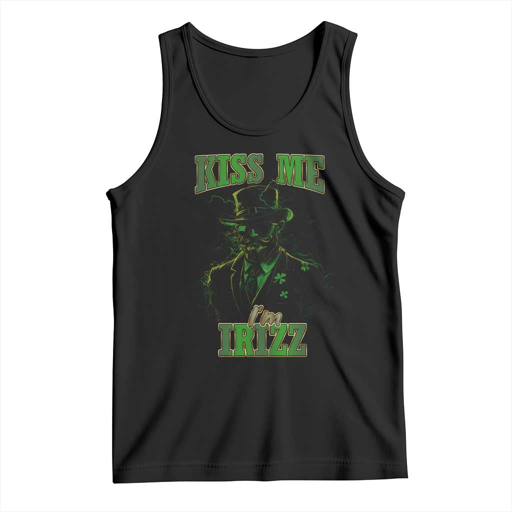 Funny St. Patrick's Day Tank Top Kiss Me I'm iRizz Cool Leprechaun TS09 Black Print Your Wear