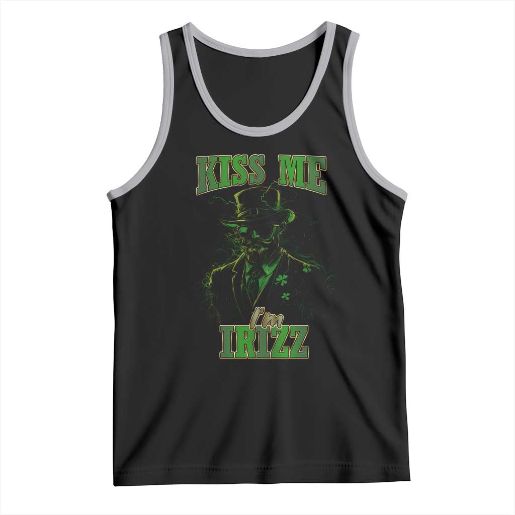 Funny St. Patrick's Day Tank Top Kiss Me I'm iRizz Cool Leprechaun TS09 Black Athletic Heather Print Your Wear