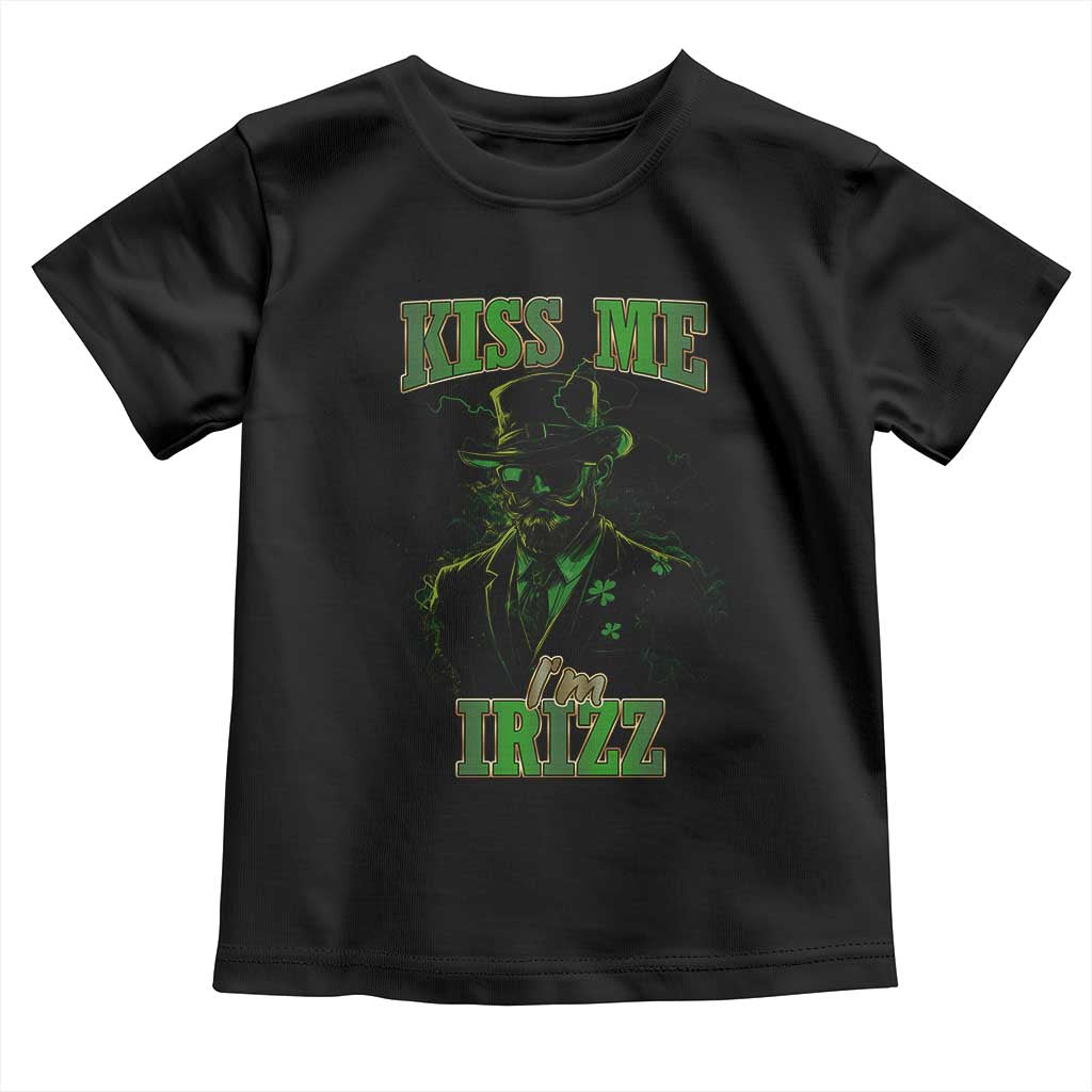 Funny St. Patrick's Day Toddler T Shirt Kiss Me I'm iRizz Cool Leprechaun TS09 Black Print Your Wear
