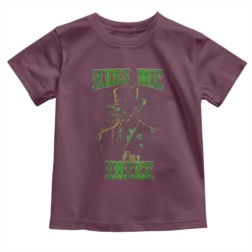 Funny St. Patrick's Day Toddler T Shirt Kiss Me I'm iRizz Cool Leprechaun TS09 Maroon Print Your Wear