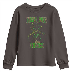 Funny St. Patrick's Day Youth Sweatshirt Kiss Me I'm iRizz Cool Leprechaun TS09 Dark Chocolate Print Your Wear