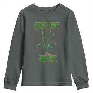 Funny St. Patrick's Day Youth Sweatshirt Kiss Me I'm iRizz Cool Leprechaun TS09 Dark Heather Print Your Wear