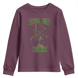 Funny St. Patrick's Day Youth Sweatshirt Kiss Me I'm iRizz Cool Leprechaun TS09 Maroon Print Your Wear