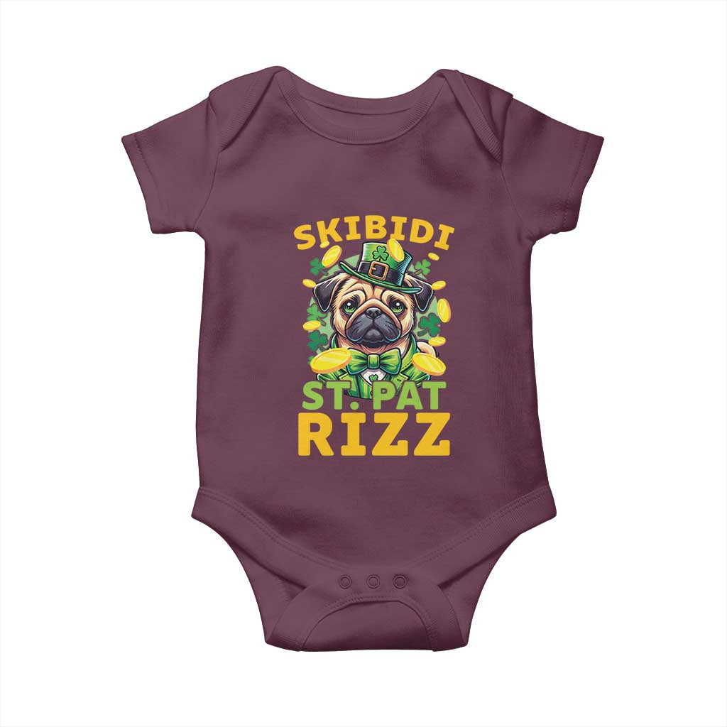 Funny St. Patrick's Day Baby Onesie Skibidi St. Patrizz Cute Dog Leprechaun TS09 Maroon Print Your Wear