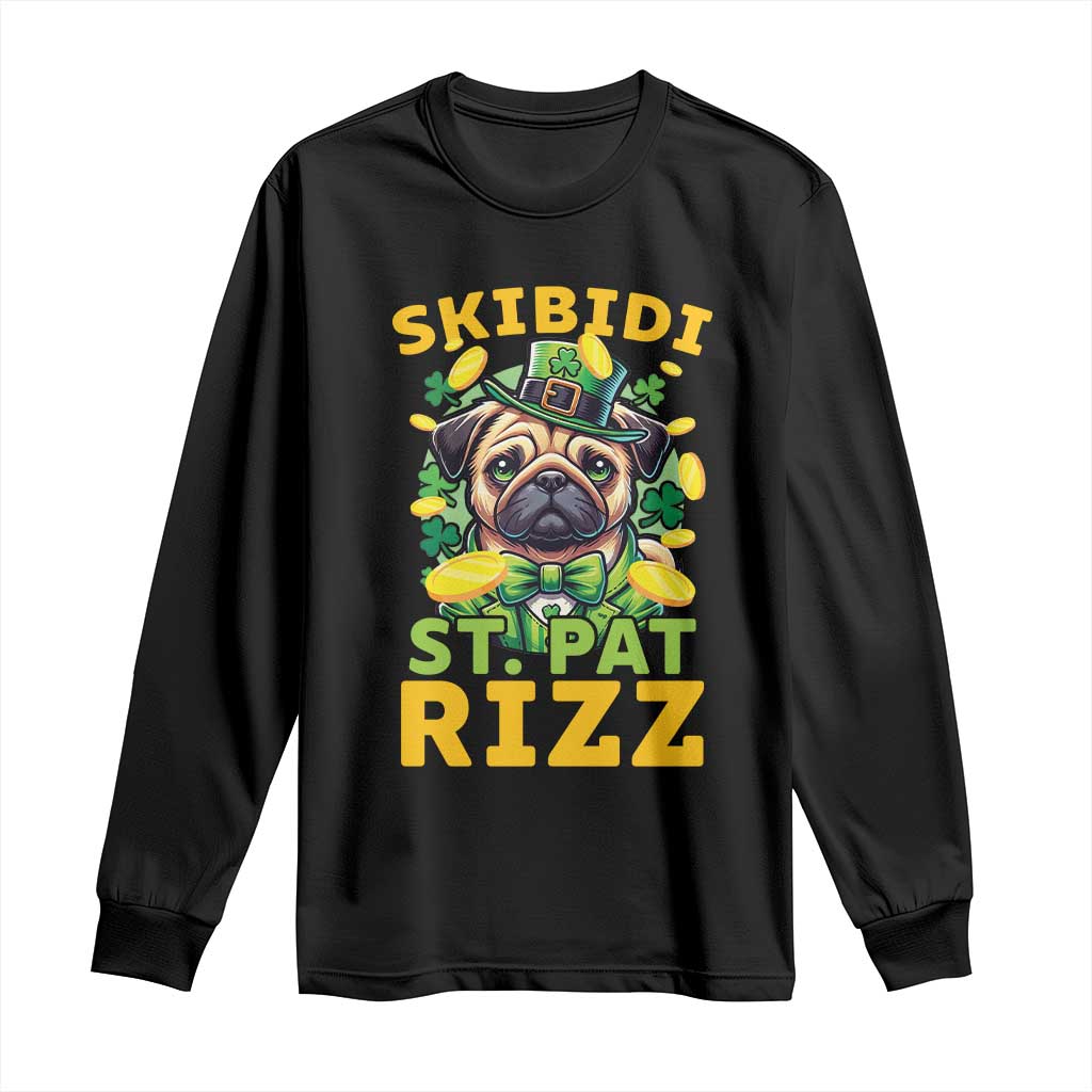 Funny St. Patrick's Day Long Sleeve Shirt Skibidi St. Patrizz Cute Dog Leprechaun TS09 Black Print Your Wear