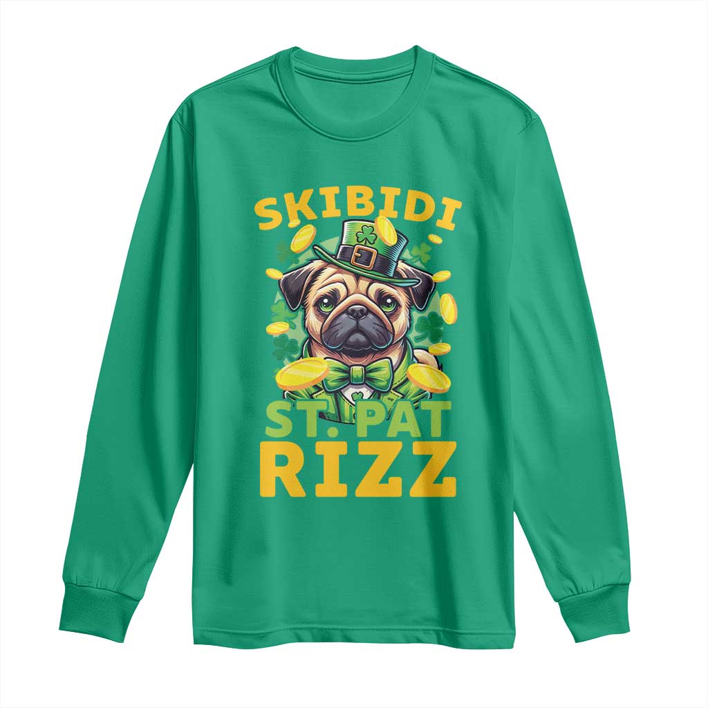Funny St. Patrick's Day Long Sleeve Shirt Skibidi St. Patrizz Cute Dog Leprechaun TS09 Irish Green Print Your Wear