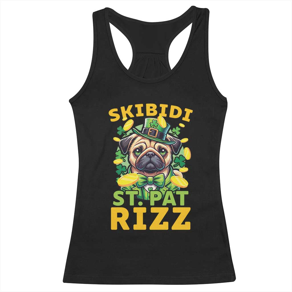 Funny St. Patrick's Day Racerback Tank Top Skibidi St. Patrizz Cute Dog Leprechaun TS09 Black Print Your Wear
