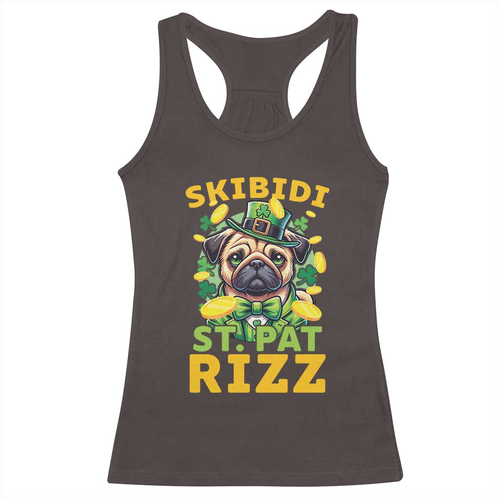 Funny St. Patrick's Day Racerback Tank Top Skibidi St. Patrizz Cute Dog Leprechaun TS09 Dark Chocolate Print Your Wear
