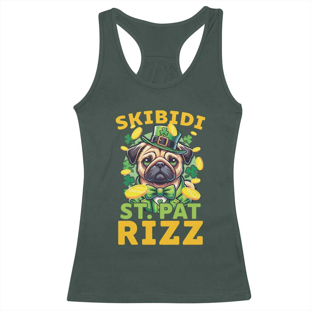Funny St. Patrick's Day Racerback Tank Top Skibidi St. Patrizz Cute Dog Leprechaun TS09 Dark Forest Green Print Your Wear