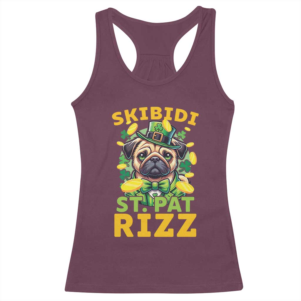 Funny St. Patrick's Day Racerback Tank Top Skibidi St. Patrizz Cute Dog Leprechaun TS09 Maroon Print Your Wear