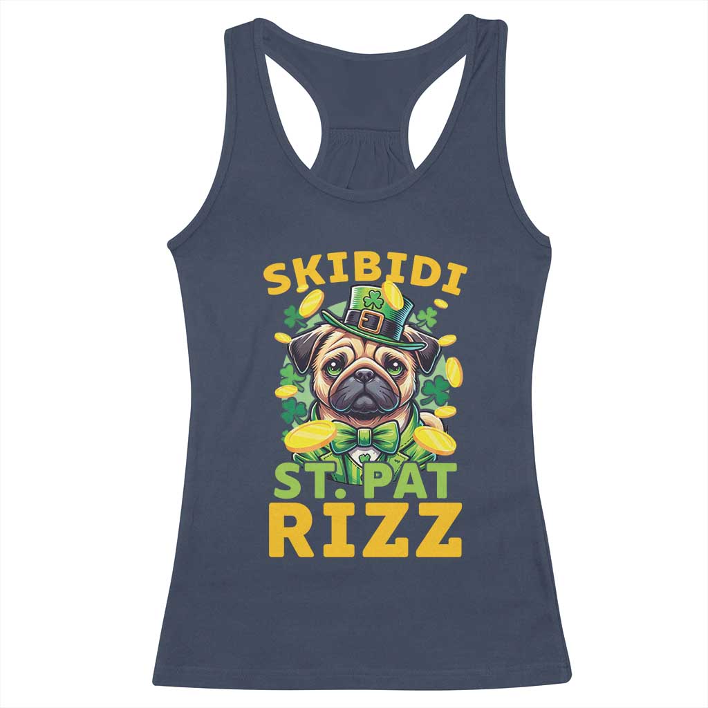 Funny St. Patrick's Day Racerback Tank Top Skibidi St. Patrizz Cute Dog Leprechaun TS09 Navy Print Your Wear