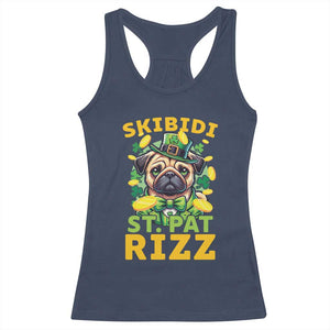 Funny St. Patrick's Day Racerback Tank Top Skibidi St. Patrizz Cute Dog Leprechaun TS09 Navy Print Your Wear