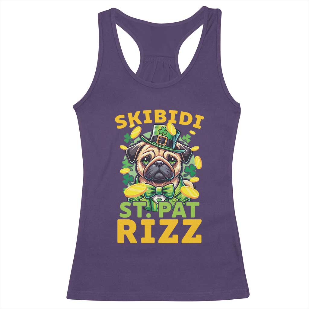 Funny St. Patrick's Day Racerback Tank Top Skibidi St. Patrizz Cute Dog Leprechaun TS09 Purple Print Your Wear