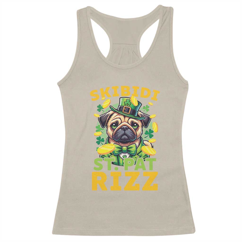 Funny St. Patrick's Day Racerback Tank Top Skibidi St. Patrizz Cute Dog Leprechaun TS09 Sand Print Your Wear