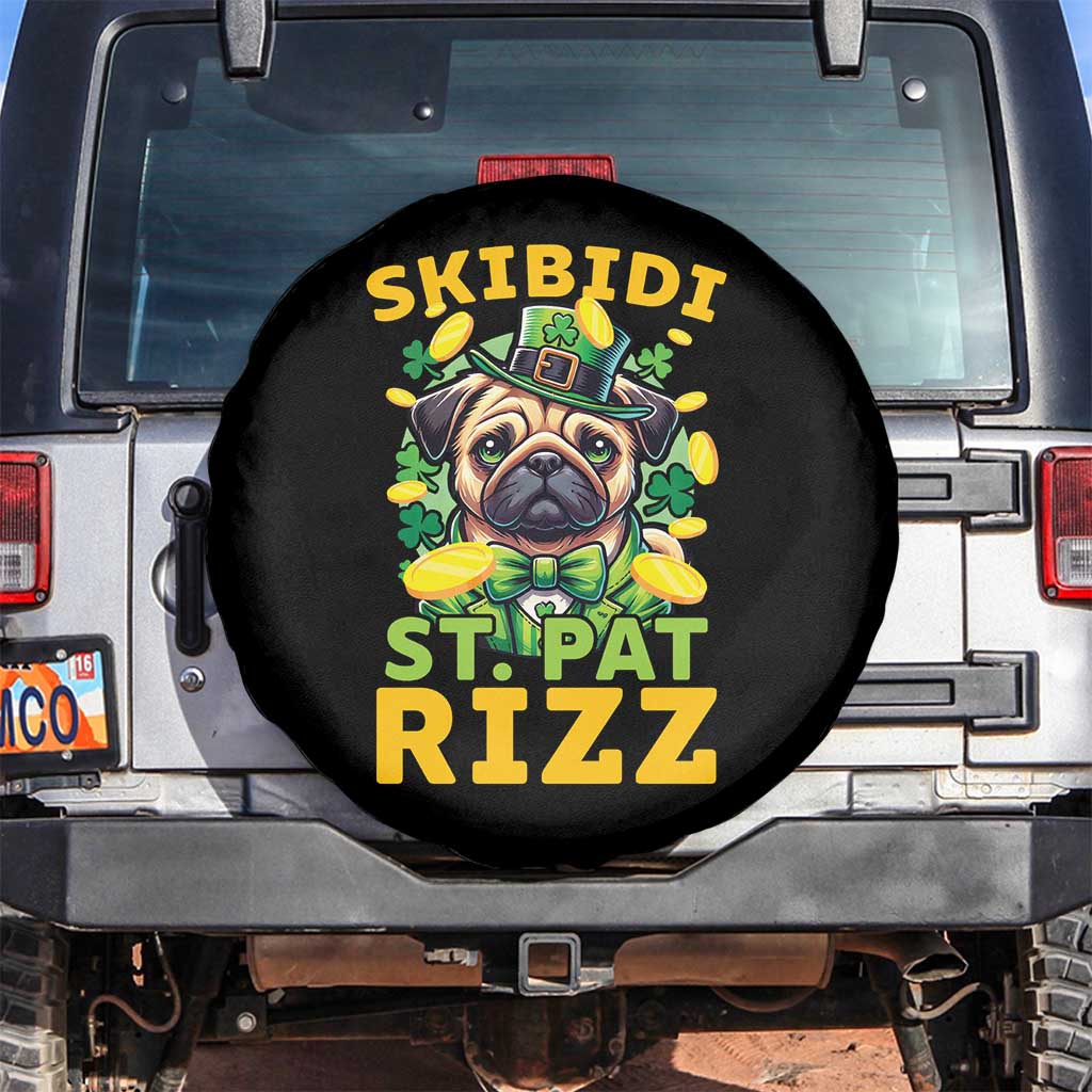 Funny St. Patrick's Day Spare Tire Cover Skibidi St. Patrizz Cute Dog Leprechaun TS09 No hole Black Print Your Wear