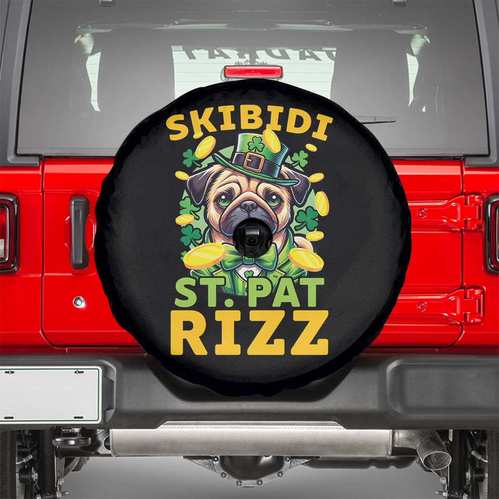 Funny St. Patrick's Day Spare Tire Cover Skibidi St. Patrizz Cute Dog Leprechaun TS09 Black Print Your Wear