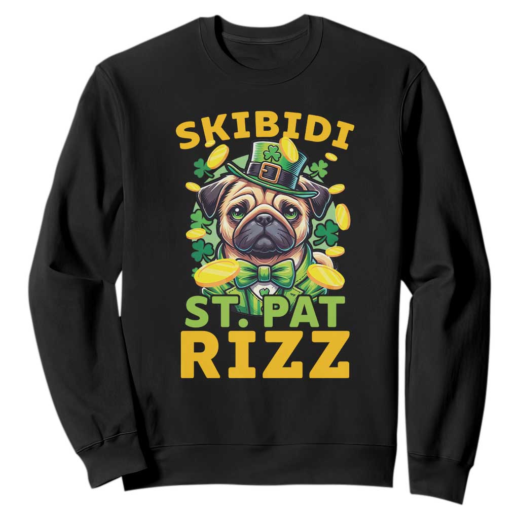 Funny St. Patrick's Day Sweatshirt Skibidi St. Patrizz Cute Dog Leprechaun TS09 Black Print Your Wear