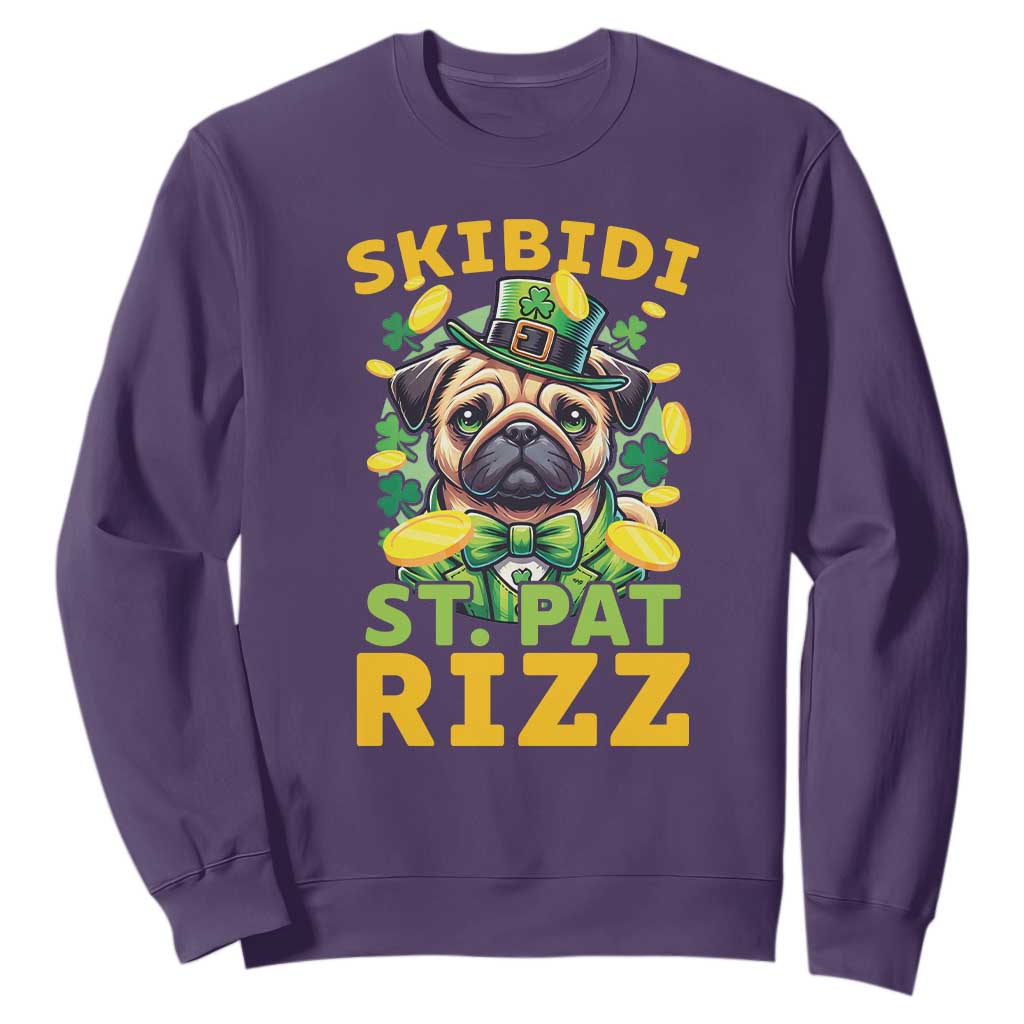 Funny St. Patrick's Day Sweatshirt Skibidi St. Patrizz Cute Dog Leprechaun TS09 Purple Print Your Wear