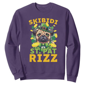 Funny St. Patrick's Day Sweatshirt Skibidi St. Patrizz Cute Dog Leprechaun TS09 Purple Print Your Wear