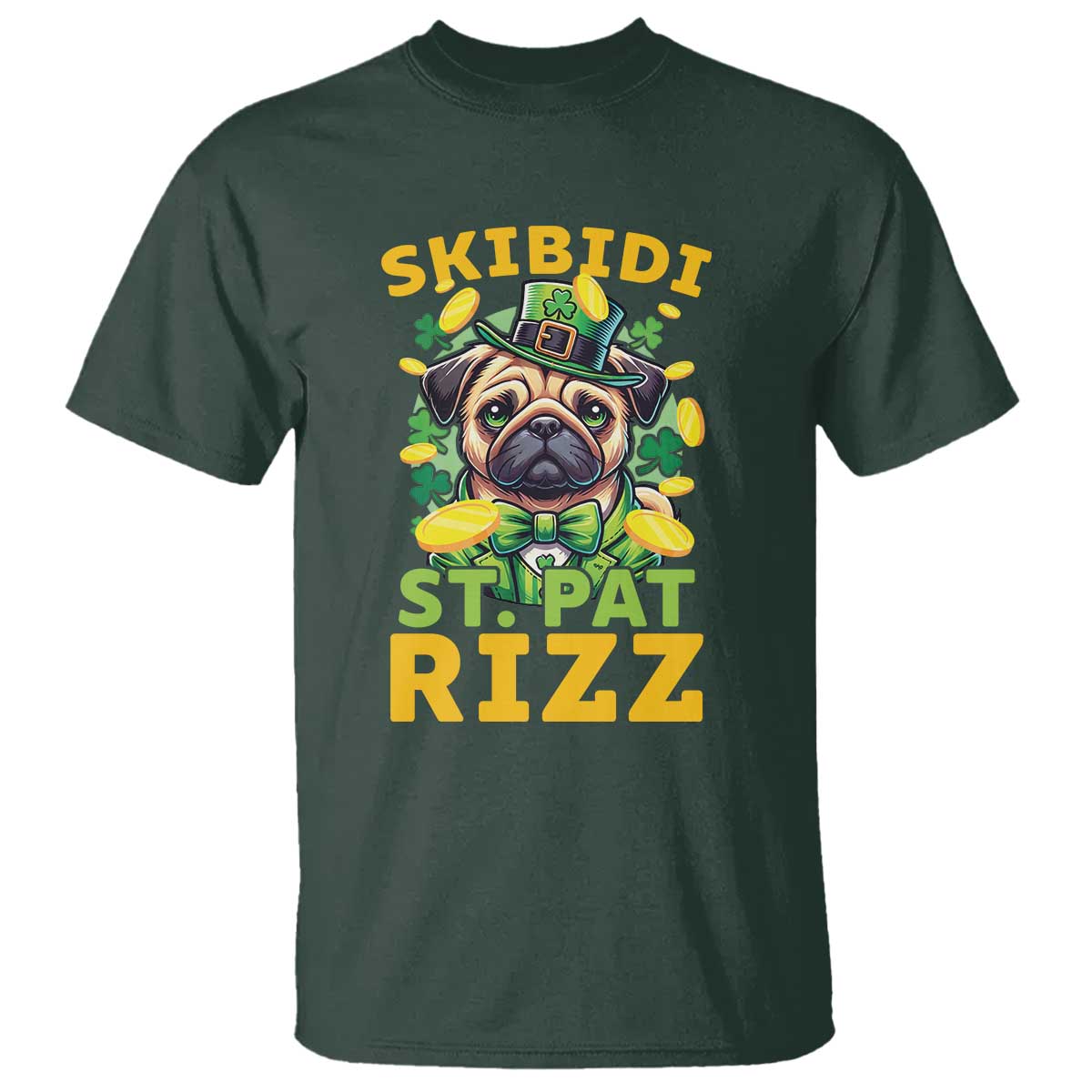 Funny St. Patrick's Day T Shirt Skibidi St. Patrizz Cute Dog Leprechaun TS09 Dark Forest Green Print Your Wear