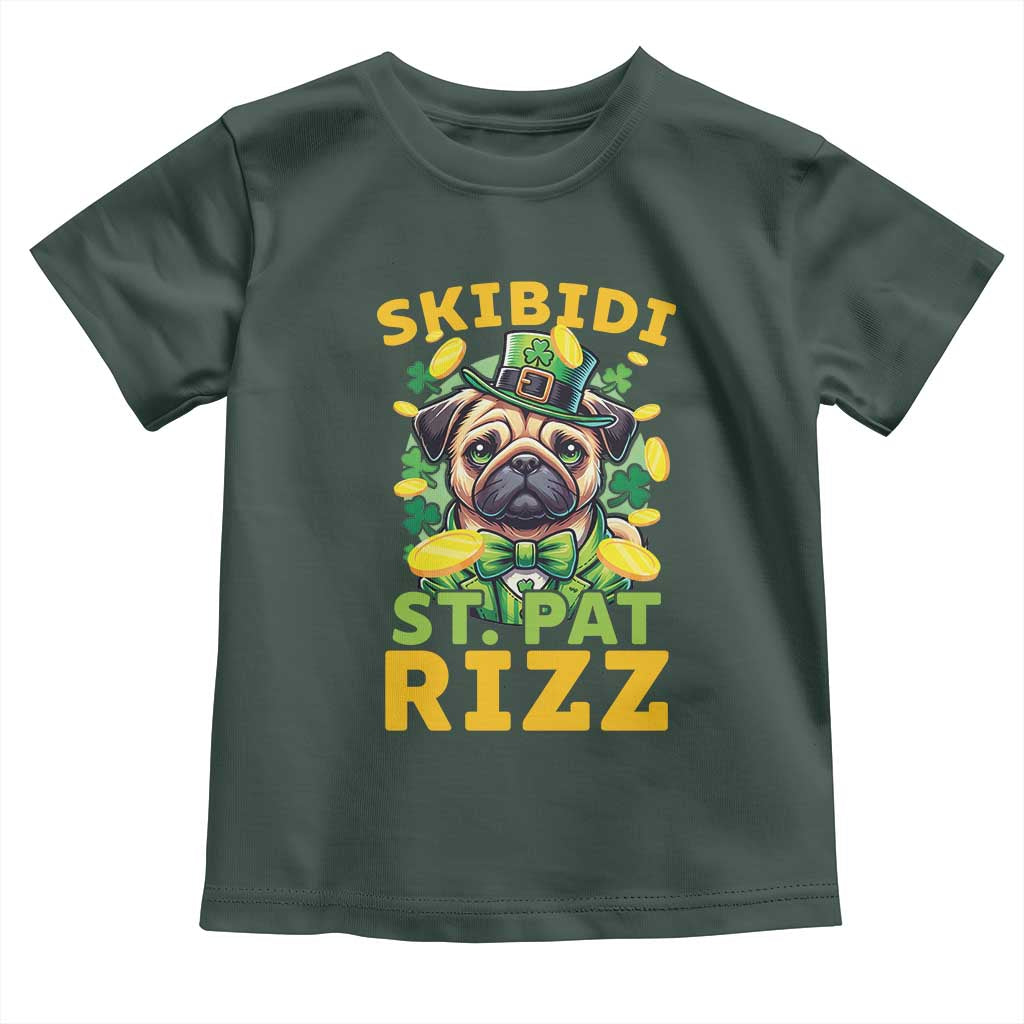 Funny St. Patrick's Day Toddler T Shirt Skibidi St. Patrizz Cute Dog Leprechaun TS09 Dark Forest Green Print Your Wear
