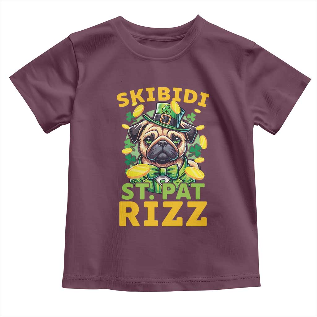 Funny St. Patrick's Day Toddler T Shirt Skibidi St. Patrizz Cute Dog Leprechaun TS09 Maroon Print Your Wear