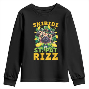 Funny St. Patrick's Day Youth Sweatshirt Skibidi St. Patrizz Cute Dog Leprechaun TS09 Black Print Your Wear