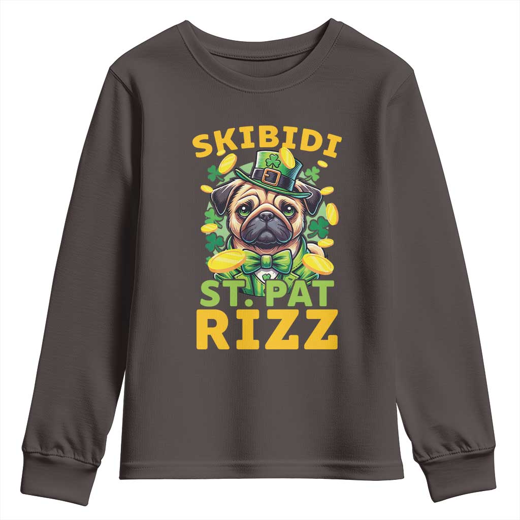 Funny St. Patrick's Day Youth Sweatshirt Skibidi St. Patrizz Cute Dog Leprechaun TS09 Dark Chocolate Print Your Wear
