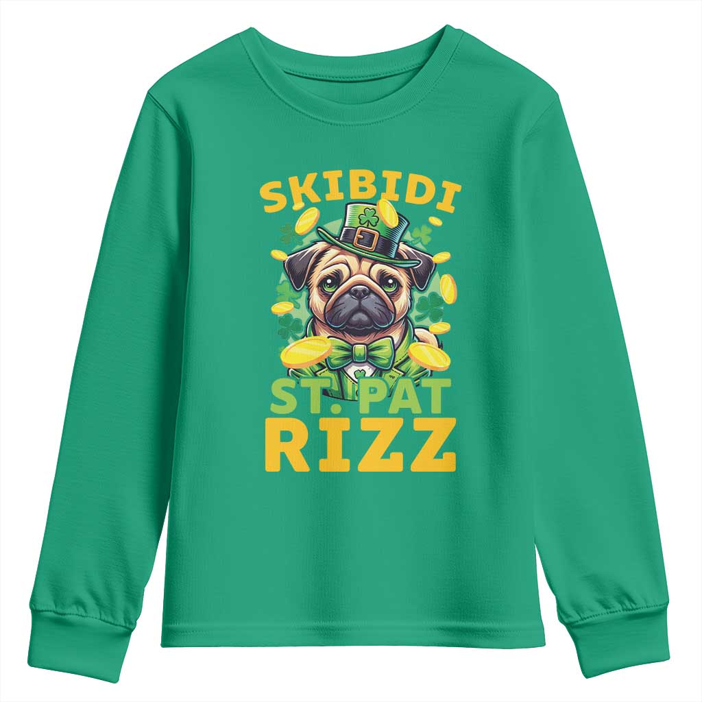 Funny St. Patrick's Day Youth Sweatshirt Skibidi St. Patrizz Cute Dog Leprechaun TS09 Irish Green Print Your Wear