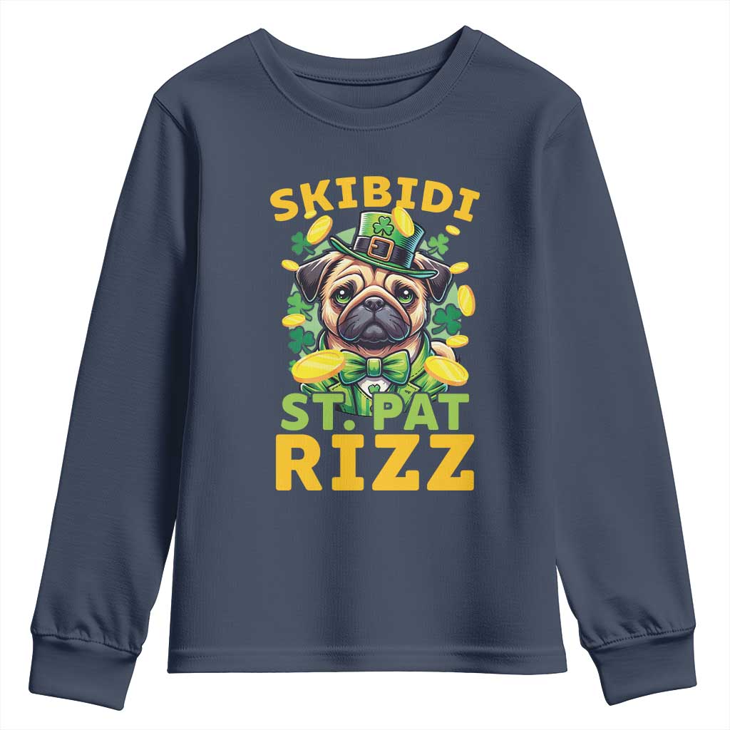 Funny St. Patrick's Day Youth Sweatshirt Skibidi St. Patrizz Cute Dog Leprechaun TS09 Navy Print Your Wear