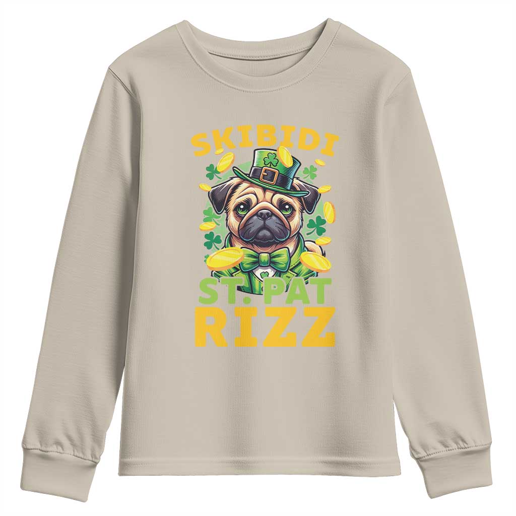 Funny St. Patrick's Day Youth Sweatshirt Skibidi St. Patrizz Cute Dog Leprechaun TS09 Sand Print Your Wear