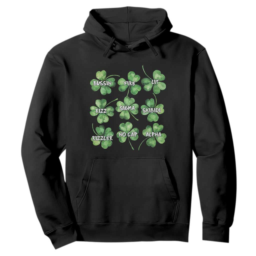 Funny St. Patrick's Day Hoodie Shamrock Lit Rizz Sigma Skibidi Rizzler No Cap Alpha TS09 Black Print Your Wear