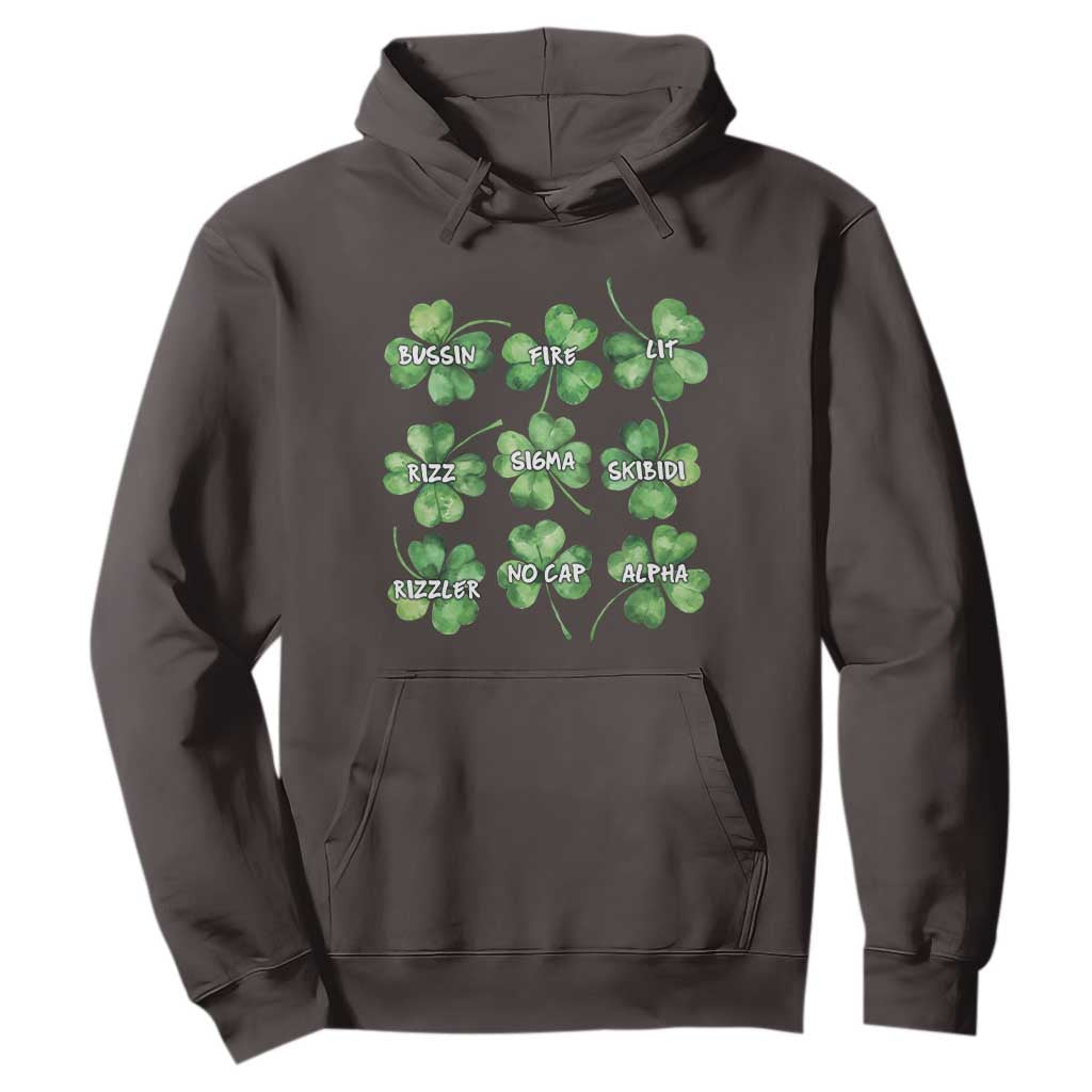 Funny St. Patrick's Day Hoodie Shamrock Lit Rizz Sigma Skibidi Rizzler No Cap Alpha TS09 Dark Chocolate Print Your Wear