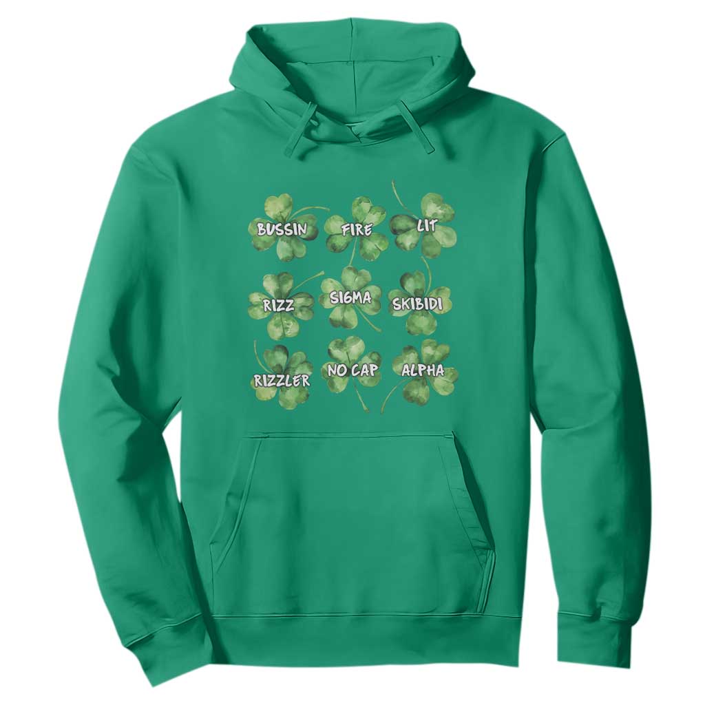 Funny St. Patrick's Day Hoodie Shamrock Lit Rizz Sigma Skibidi Rizzler No Cap Alpha TS09 Irish Green Print Your Wear