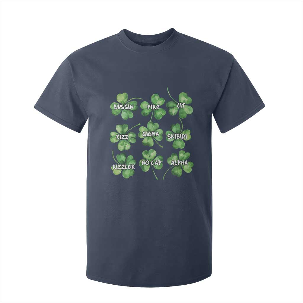 Funny St. Patrick's Day T Shirt For Kid Shamrock Lit Rizz Sigma Skibidi Rizzler No Cap Alpha TS09 Navy Print Your Wear