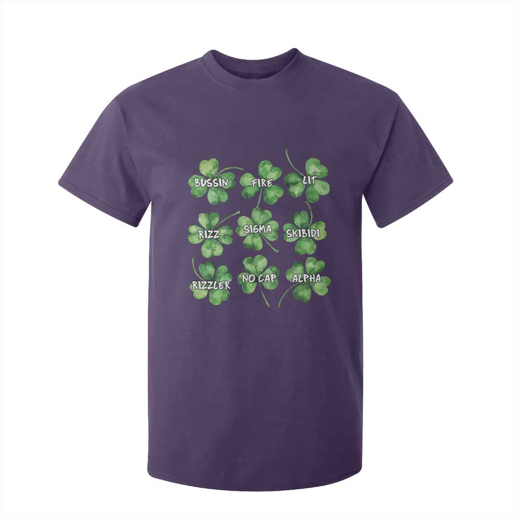 Funny St. Patrick's Day T Shirt For Kid Shamrock Lit Rizz Sigma Skibidi Rizzler No Cap Alpha TS09 Purple Print Your Wear