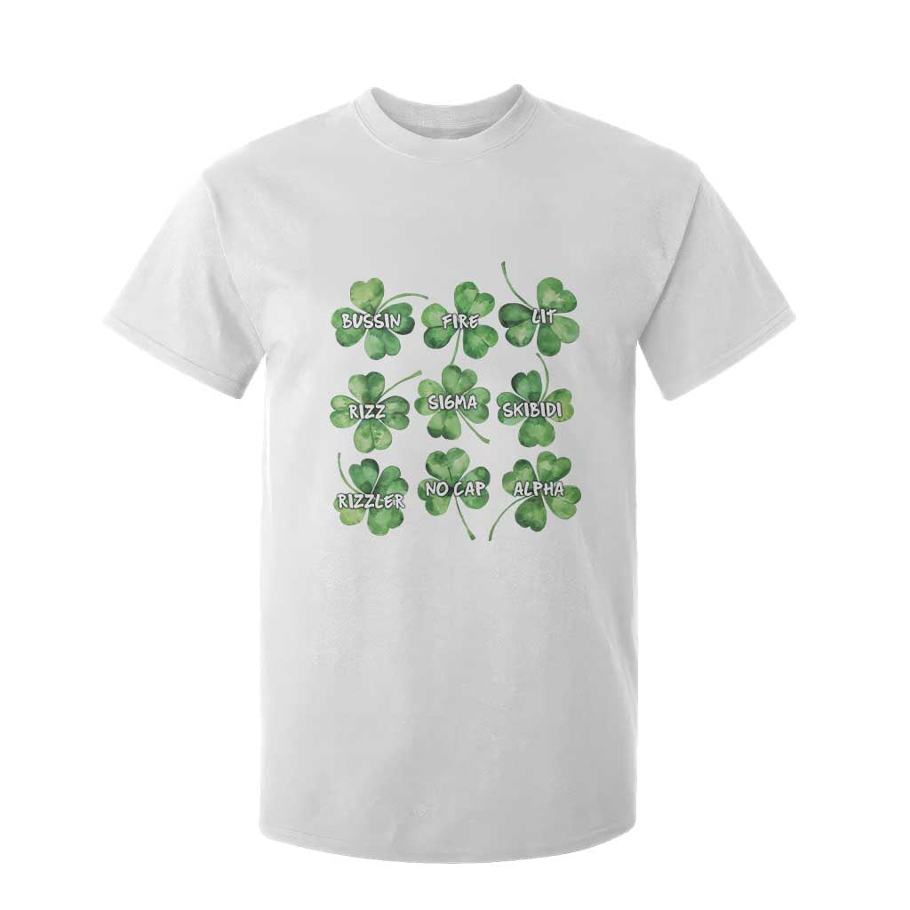 Funny St. Patrick's Day T Shirt For Kid Shamrock Lit Rizz Sigma Skibidi Rizzler No Cap Alpha TS09 White Print Your Wear