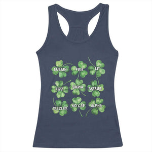 Funny St. Patrick's Day Racerback Tank Top Shamrock Lit Rizz Sigma Skibidi Rizzler No Cap Alpha TS09 Navy Print Your Wear