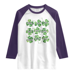 Funny St. Patrick's Day Raglan Shirt Shamrock Lit Rizz Sigma Skibidi Rizzler No Cap Alpha TS09 White Purple Print Your Wear