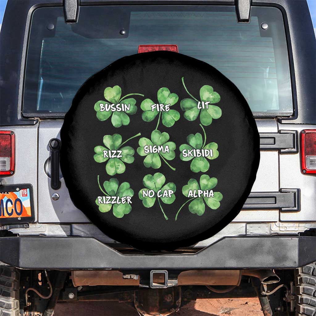 Funny St. Patrick's Day Spare Tire Cover Shamrock Lit Rizz Sigma Skibidi Rizzler No Cap Alpha TS09 No hole Black Print Your Wear