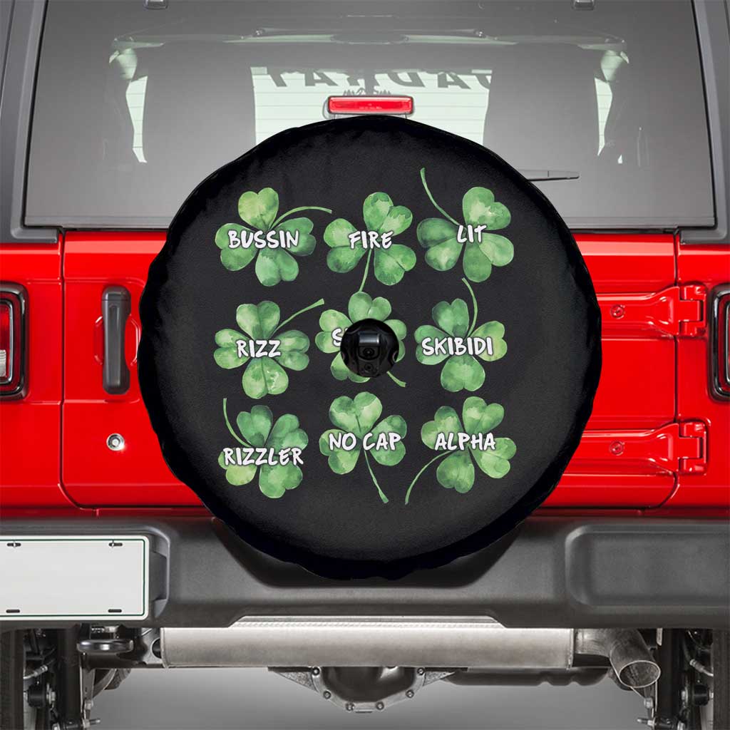 Funny St. Patrick's Day Spare Tire Cover Shamrock Lit Rizz Sigma Skibidi Rizzler No Cap Alpha TS09 Black Print Your Wear