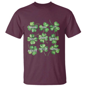 Funny St. Patrick's Day T Shirt Shamrock Lit Rizz Sigma Skibidi Rizzler No Cap Alpha TS09 Maroon Print Your Wear