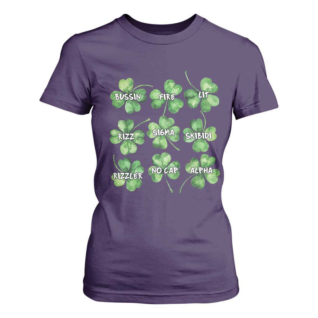 Funny St. Patrick's Day T Shirt For Women Shamrock Lit Rizz Sigma Skibidi Rizzler No Cap Alpha TS09 Purple Print Your Wear