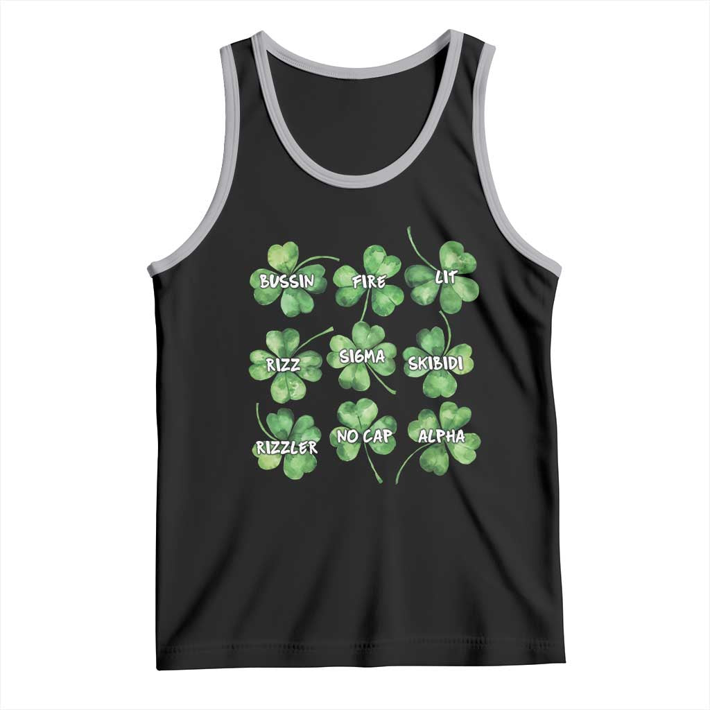 Funny St. Patrick's Day Tank Top Shamrock Lit Rizz Sigma Skibidi Rizzler No Cap Alpha TS09 Black Athletic Heather Print Your Wear