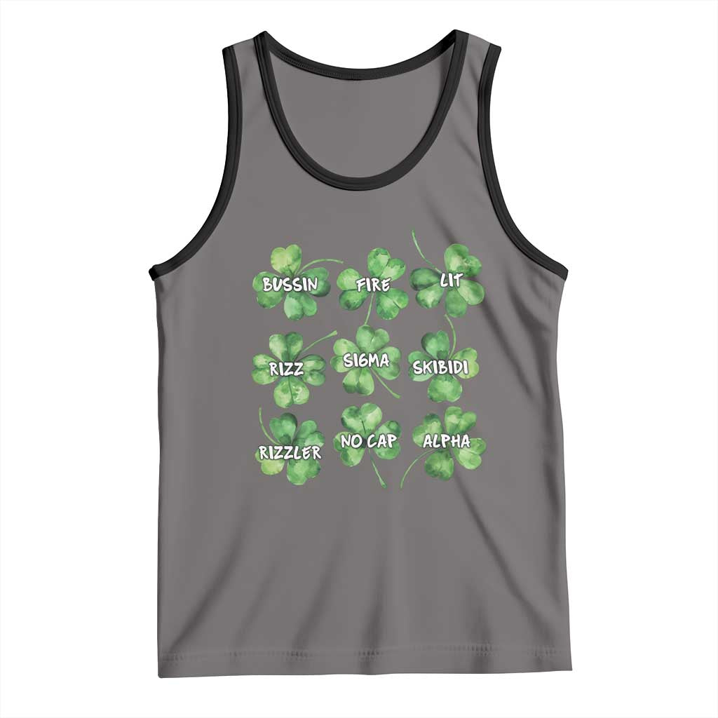Funny St. Patrick's Day Tank Top Shamrock Lit Rizz Sigma Skibidi Rizzler No Cap Alpha TS09 Deep Heather Black Print Your Wear