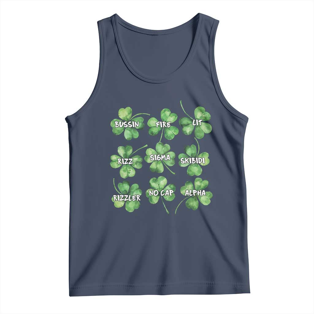 Funny St. Patrick's Day Tank Top Shamrock Lit Rizz Sigma Skibidi Rizzler No Cap Alpha TS09 Navy Print Your Wear