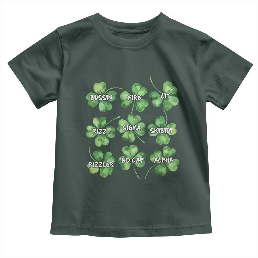 Funny St. Patrick's Day Toddler T Shirt Shamrock Lit Rizz Sigma Skibidi Rizzler No Cap Alpha TS09 Dark Forest Green Print Your Wear
