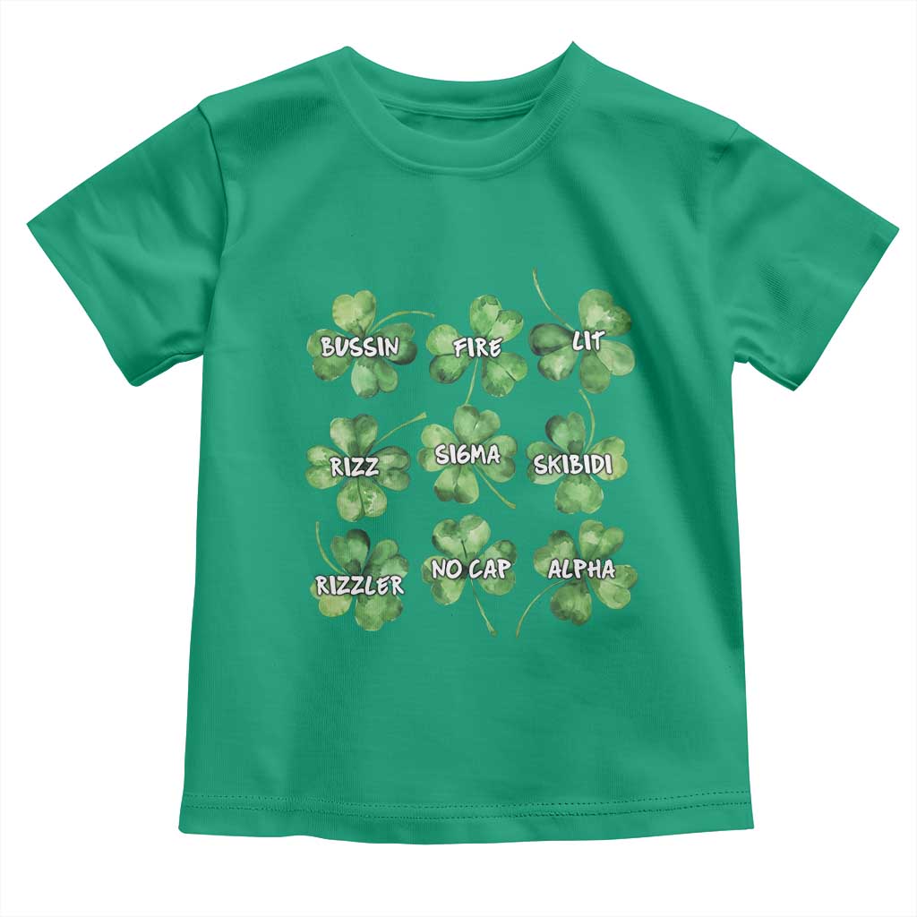 Funny St. Patrick's Day Toddler T Shirt Shamrock Lit Rizz Sigma Skibidi Rizzler No Cap Alpha TS09 Irish Green Print Your Wear
