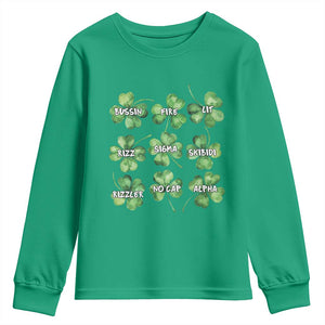 Funny St. Patrick's Day Youth Sweatshirt Shamrock Lit Rizz Sigma Skibidi Rizzler No Cap Alpha TS09 Irish Green Print Your Wear
